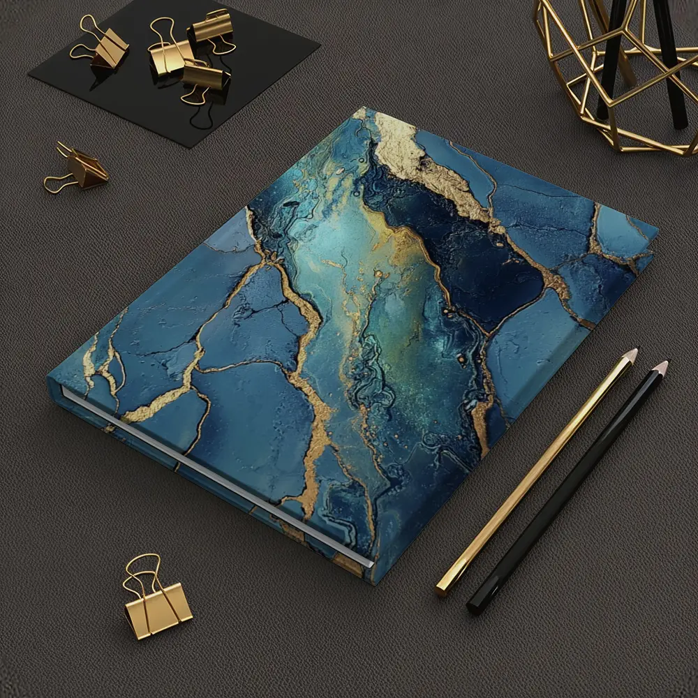 Blue Gold Marble Abstract Art Print – Notebooks
