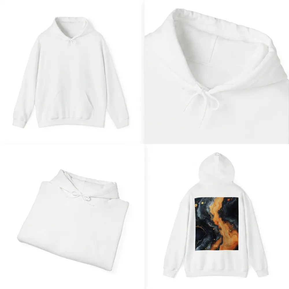 Dark Marble Abstract Orange Gold Fluid Art – Hoodies