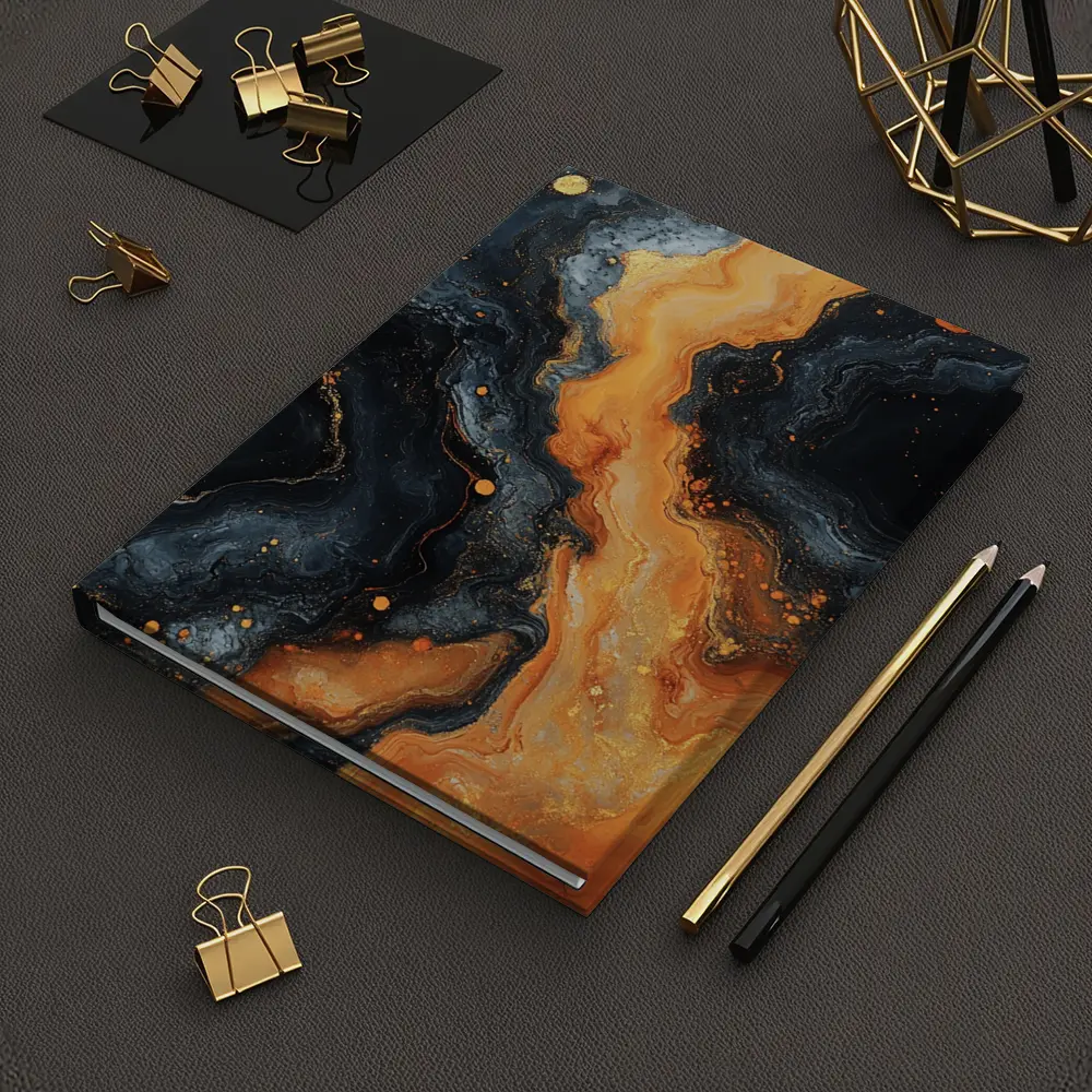 Dark Marble Abstract Orange Gold Fluid Art – Notebooks