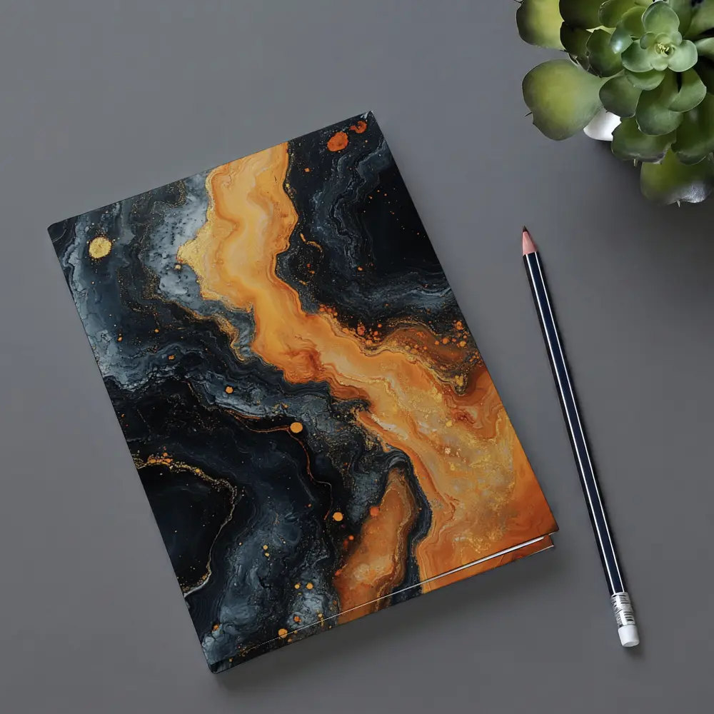 Dark Marble Abstract Orange Gold Fluid Art – Notebooks