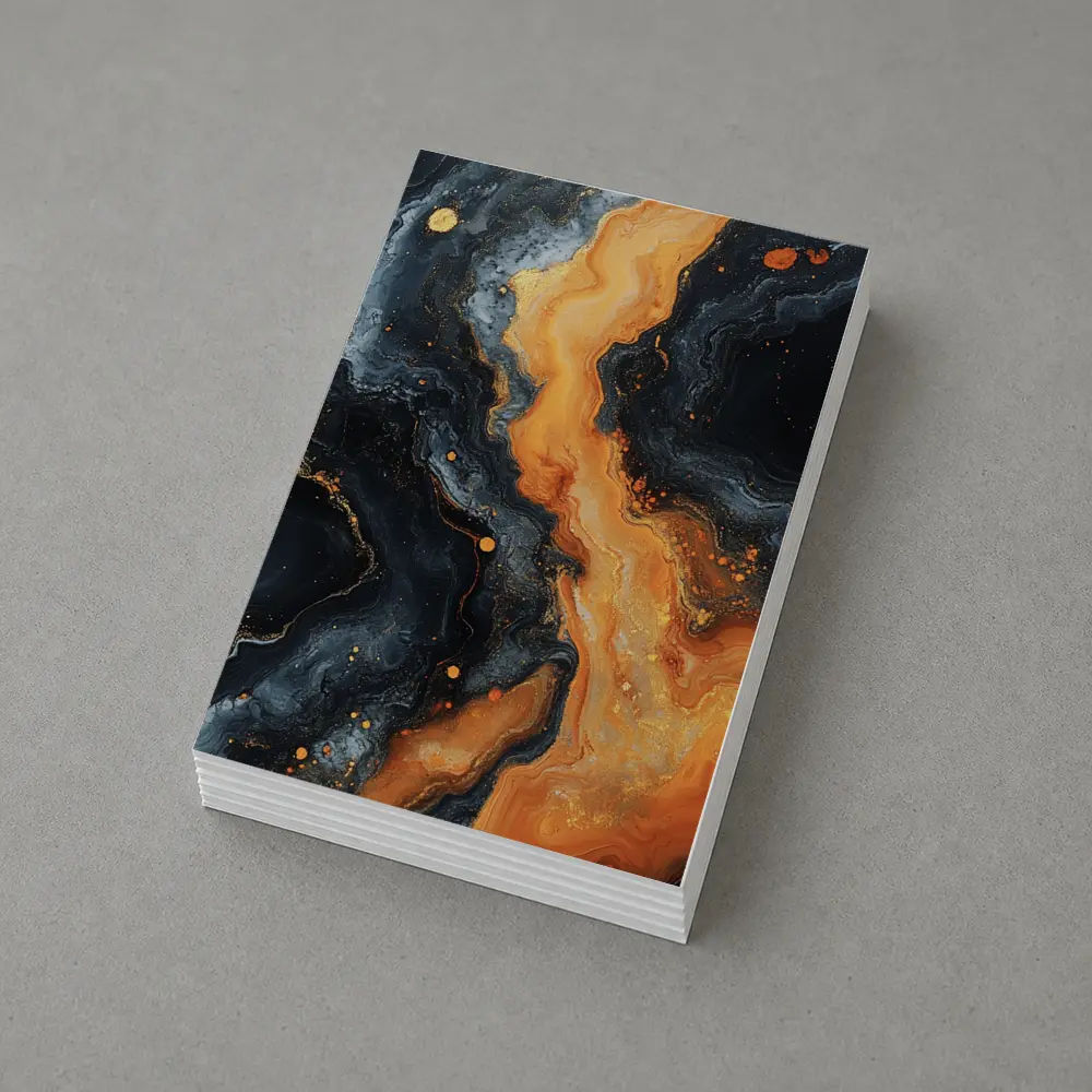 Dark Marble Abstract Orange Gold Fluid Art – Postcards