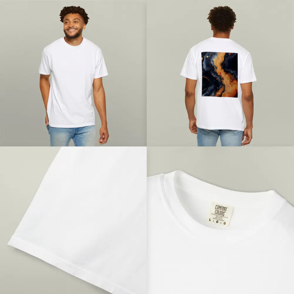 Dark Marble Abstract Orange Gold Fluid Art – T-Shirts