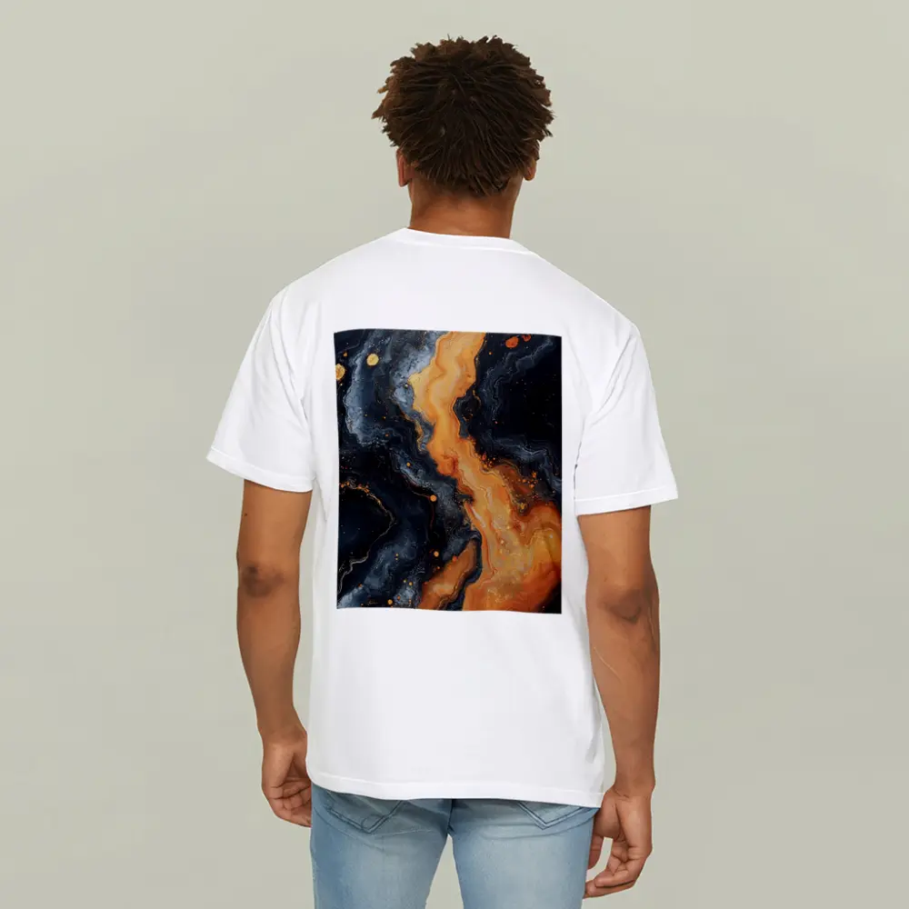 Dark Marble Abstract Orange Gold Fluid Art – T-Shirts