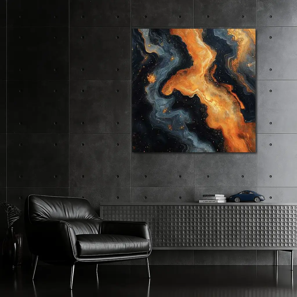 Dark Orange Gold Marble Abstract Fluid Art – Wall Art