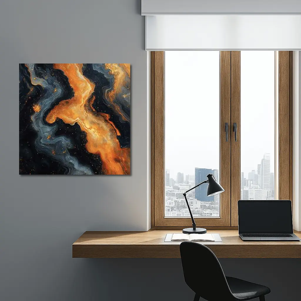Dark Orange Gold Marble Abstract Fluid Art – Wall Art