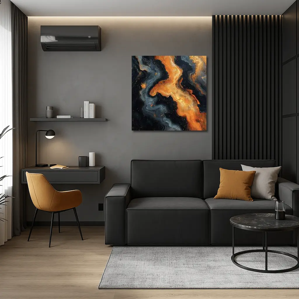 Dark Orange Gold Marble Abstract Fluid Art – Wall Art