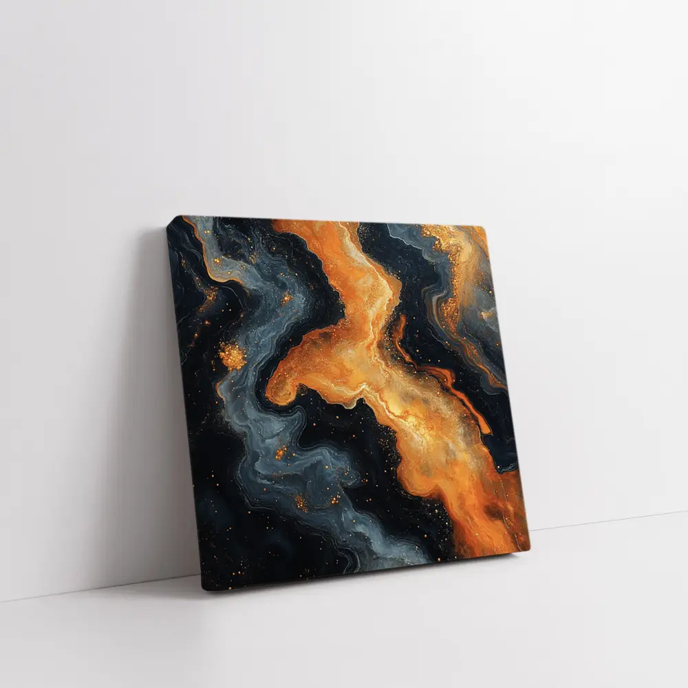 Dark Orange Gold Marble Abstract Fluid Art – Wall Art