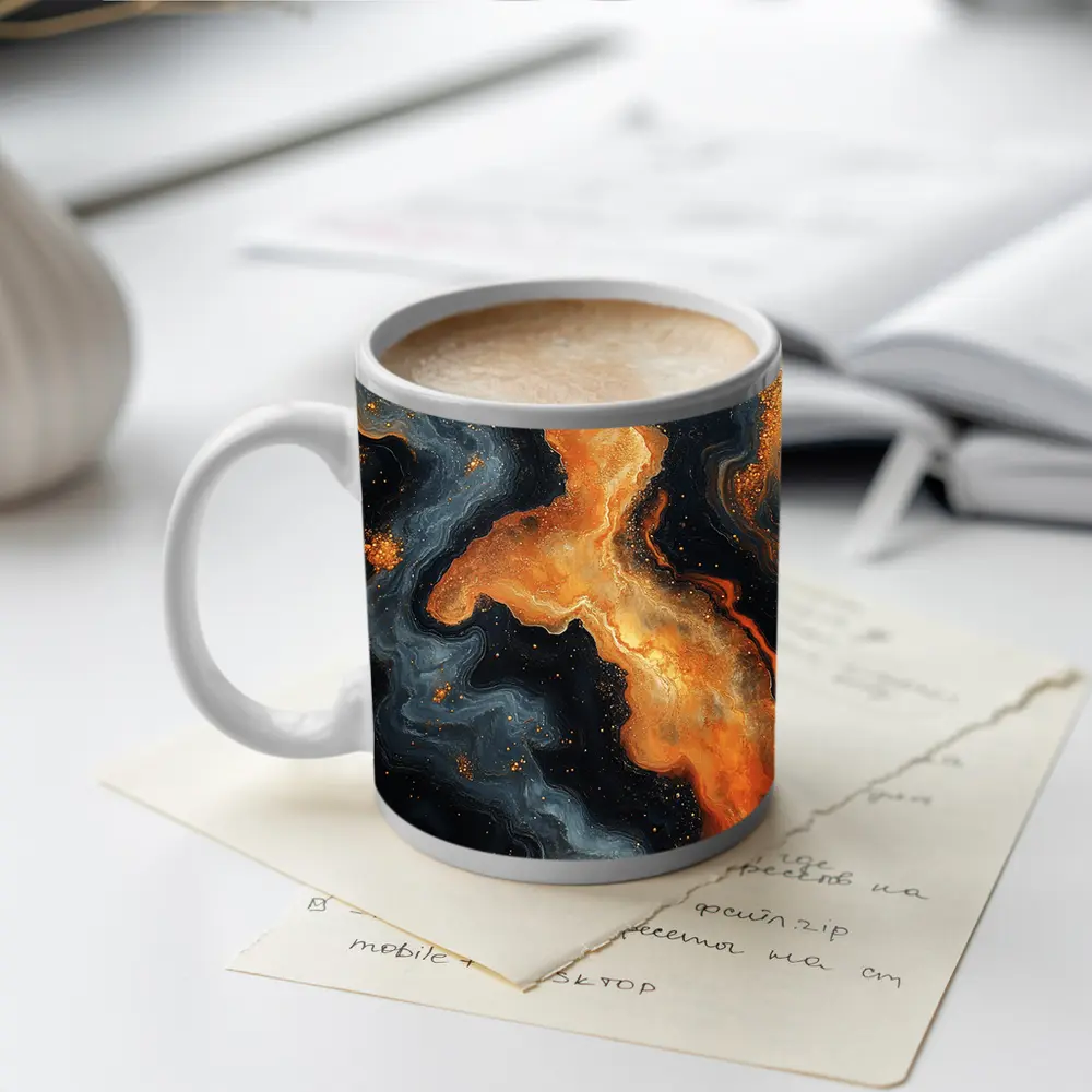 Dark Orange Gold Marble Abstract Fluid Art – Mugs
