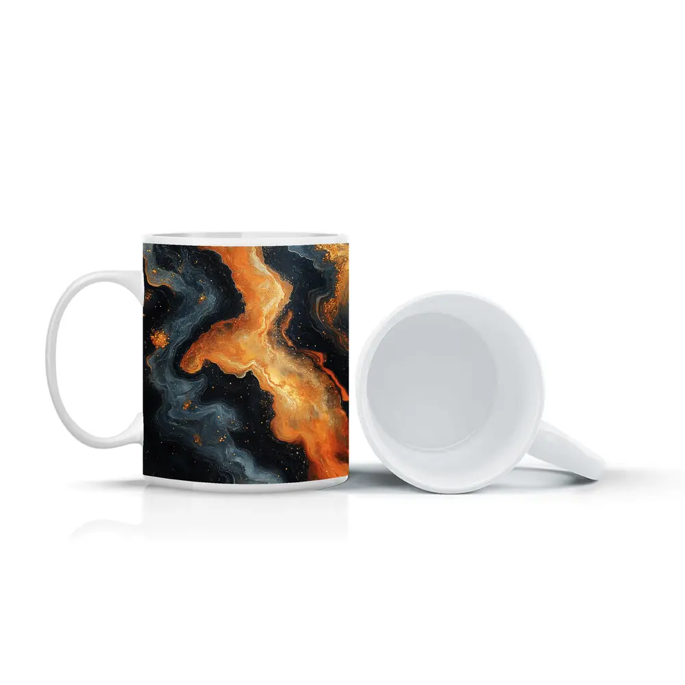 Dark Orange Gold Marble Abstract Fluid Art – Mugs