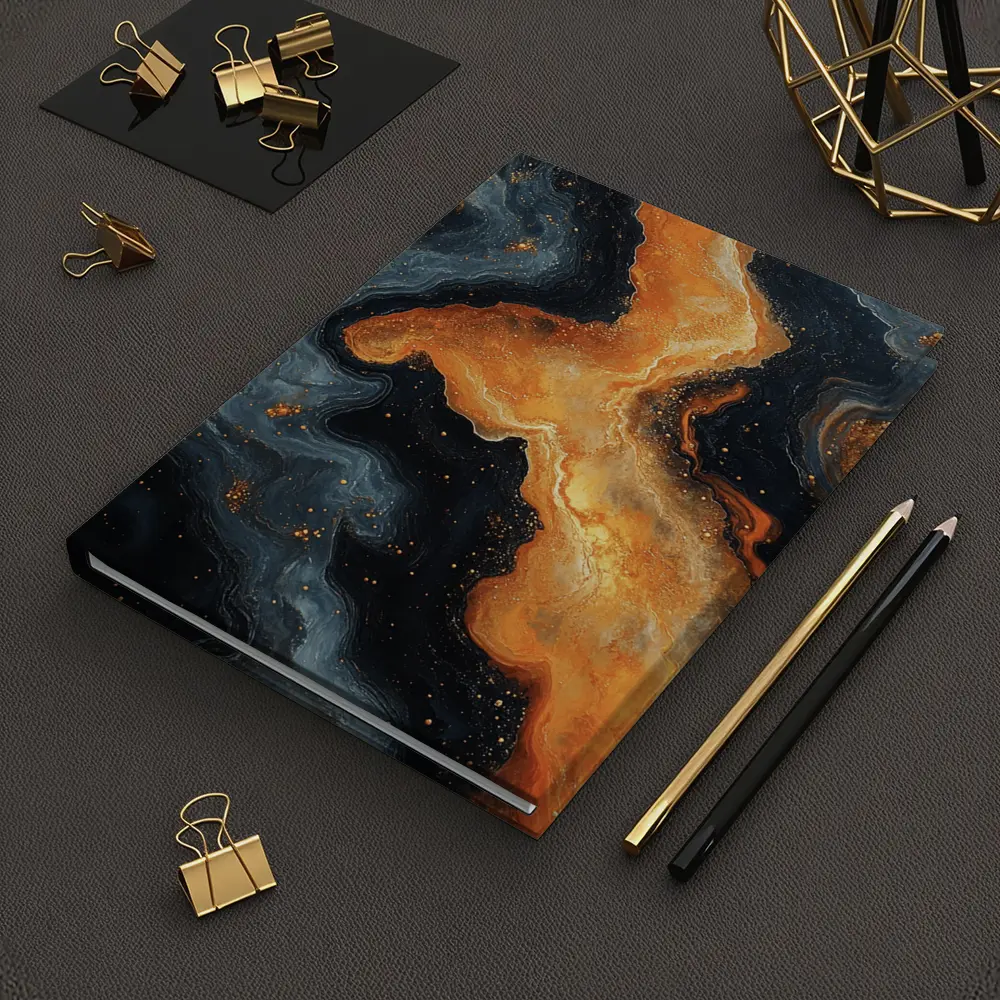 Dark Orange Gold Marble Abstract Fluid Art – Notebooks
