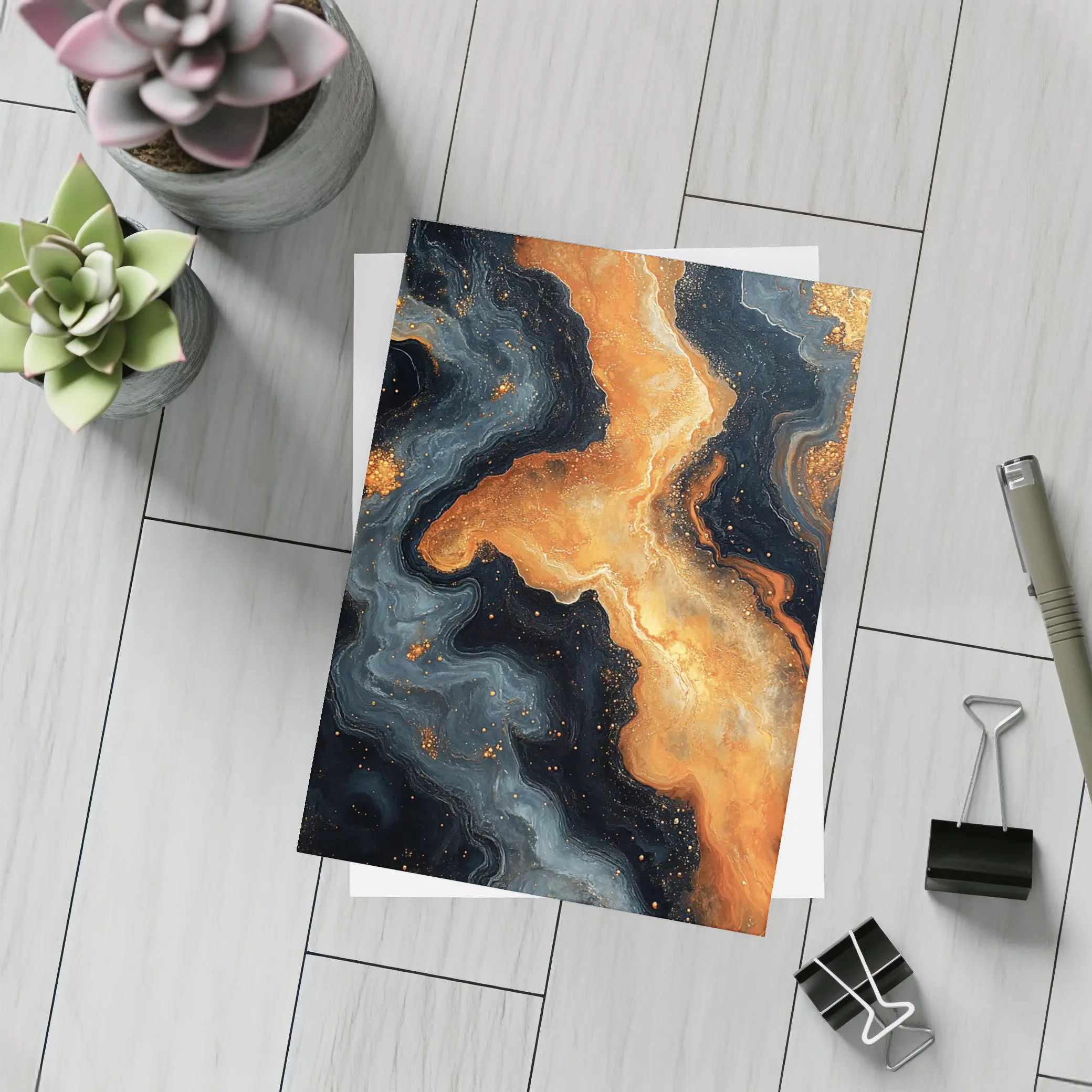 Dark Orange Gold Marble Abstract Fluid Art – Postcards