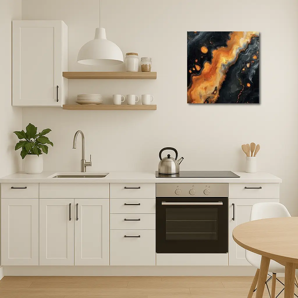 Black Orange Abstract Fluid Art Painting – Wall Art