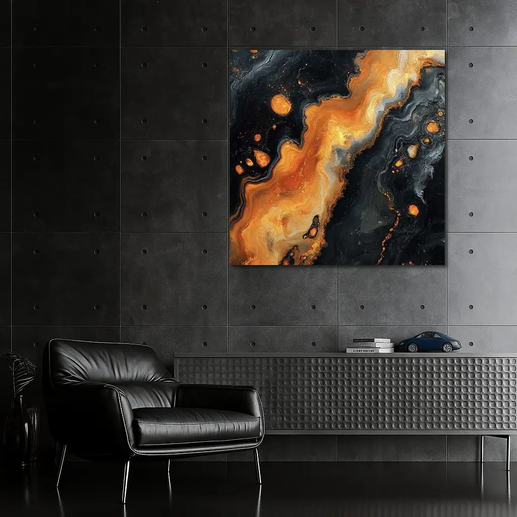 Black Orange Abstract Fluid Art Painting – Wall Art
