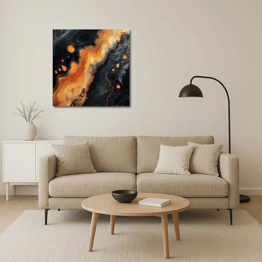 Black Orange Abstract Fluid Art Painting – Wall Art