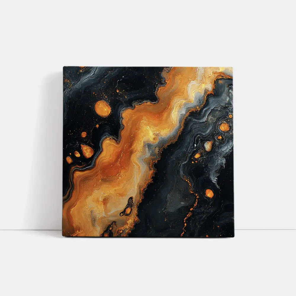 Black Orange Abstract Fluid Art Painting – Wall Art