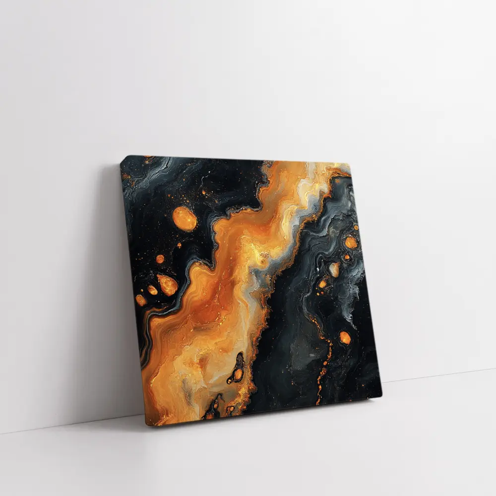 Black Orange Abstract Fluid Art Painting – Wall Art