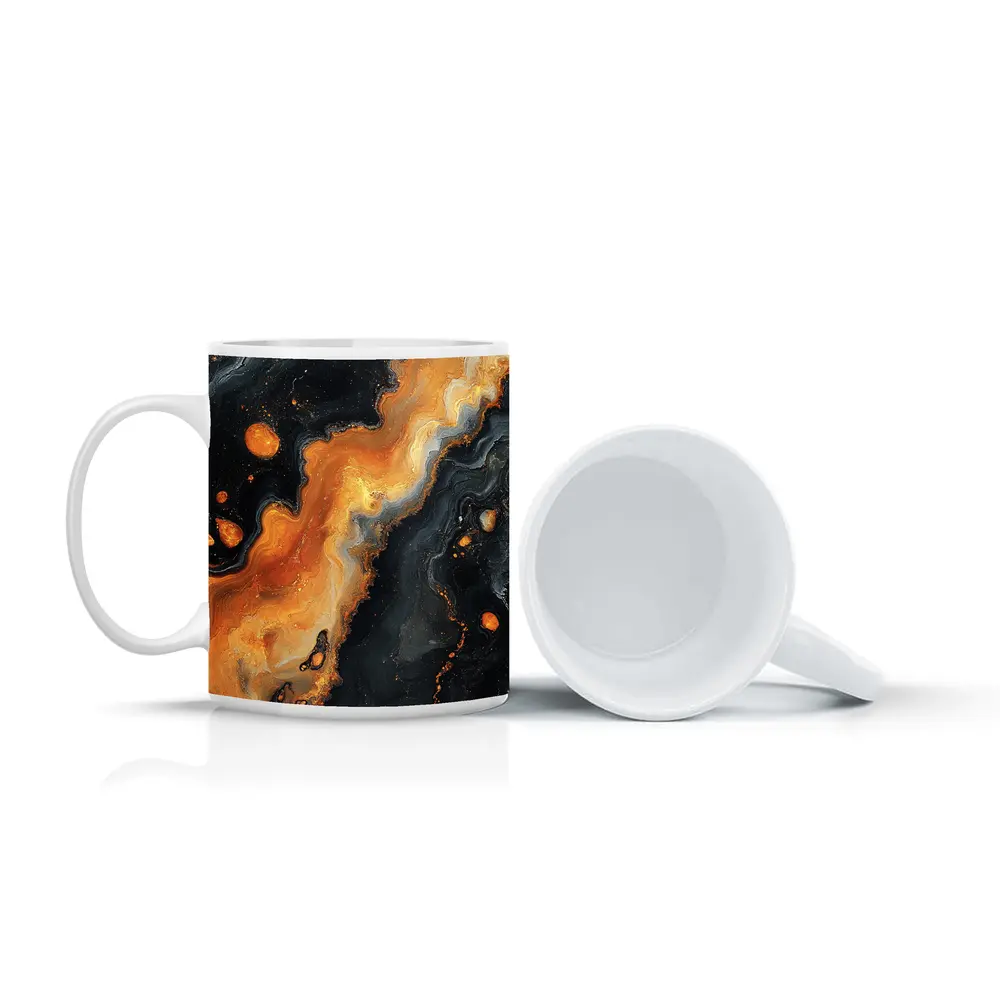 Black Orange Abstract Fluid Art Painting – Mugs