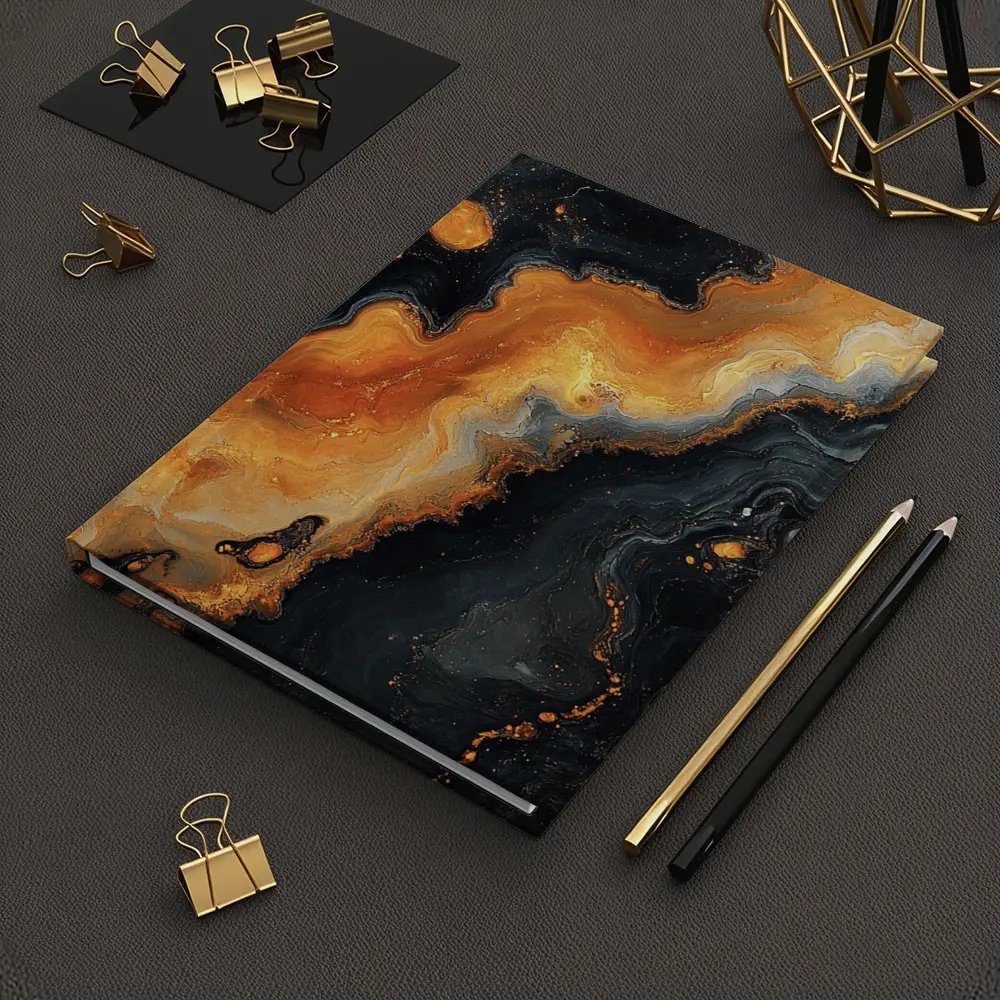 Black Orange Abstract Fluid Art Painting – Notebooks