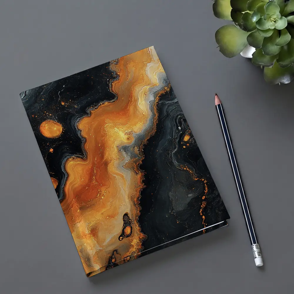 Black Orange Abstract Fluid Art Painting – Notebooks