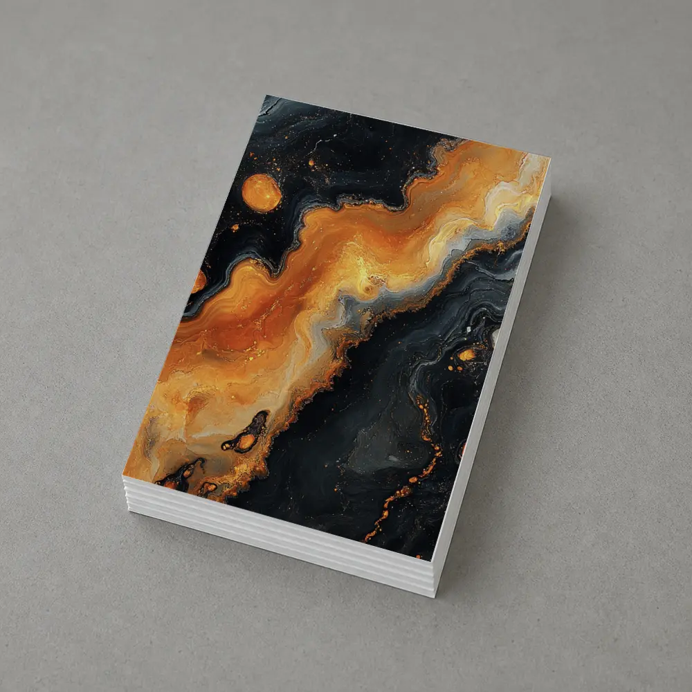 Black Orange Abstract Fluid Art Painting – Postcards