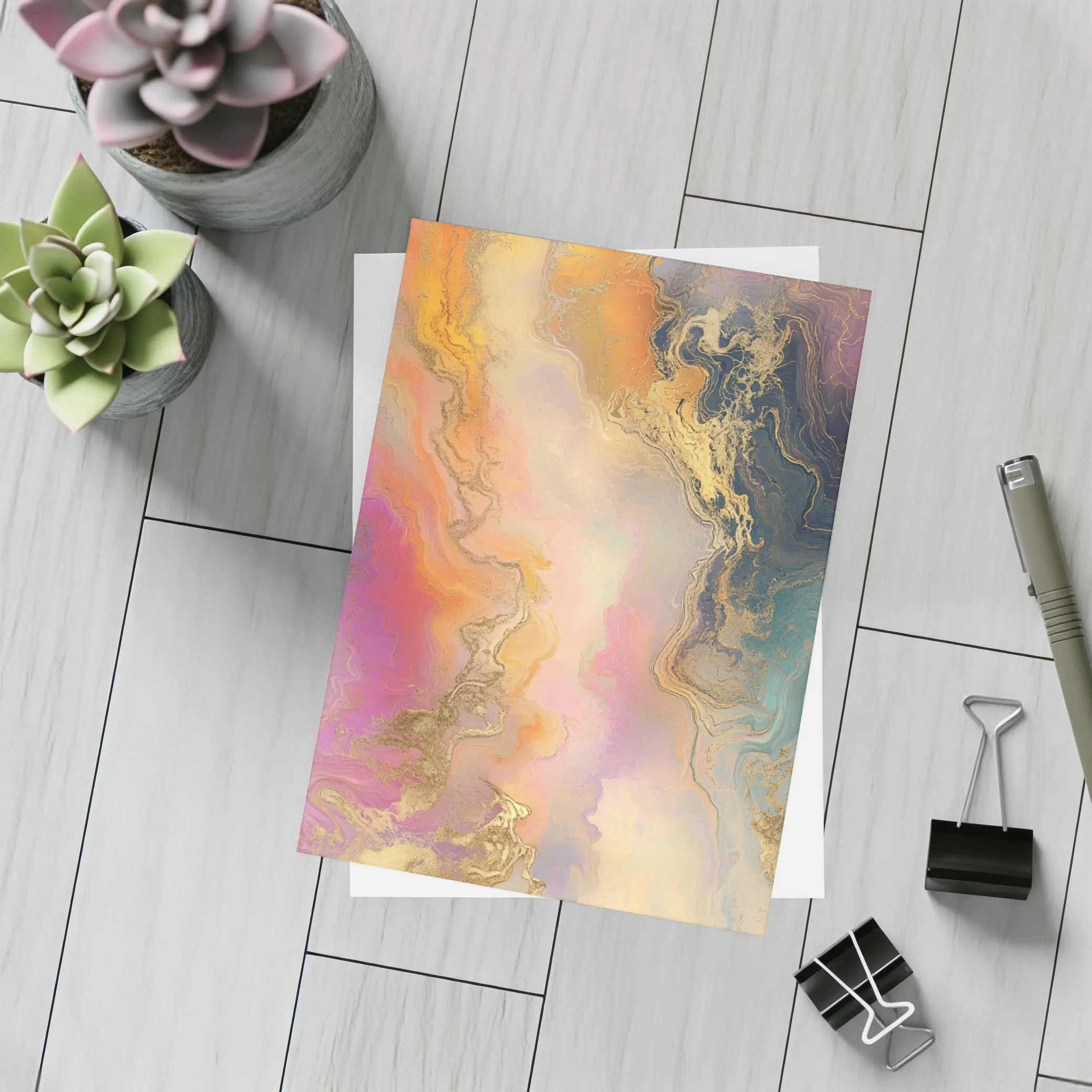 Colorful Marble Abstract Art Gold Veins – Postcards