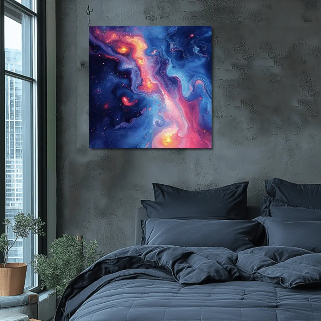 Cosmic Nebula Abstract Blue Pink Swirl Art – Wall Art