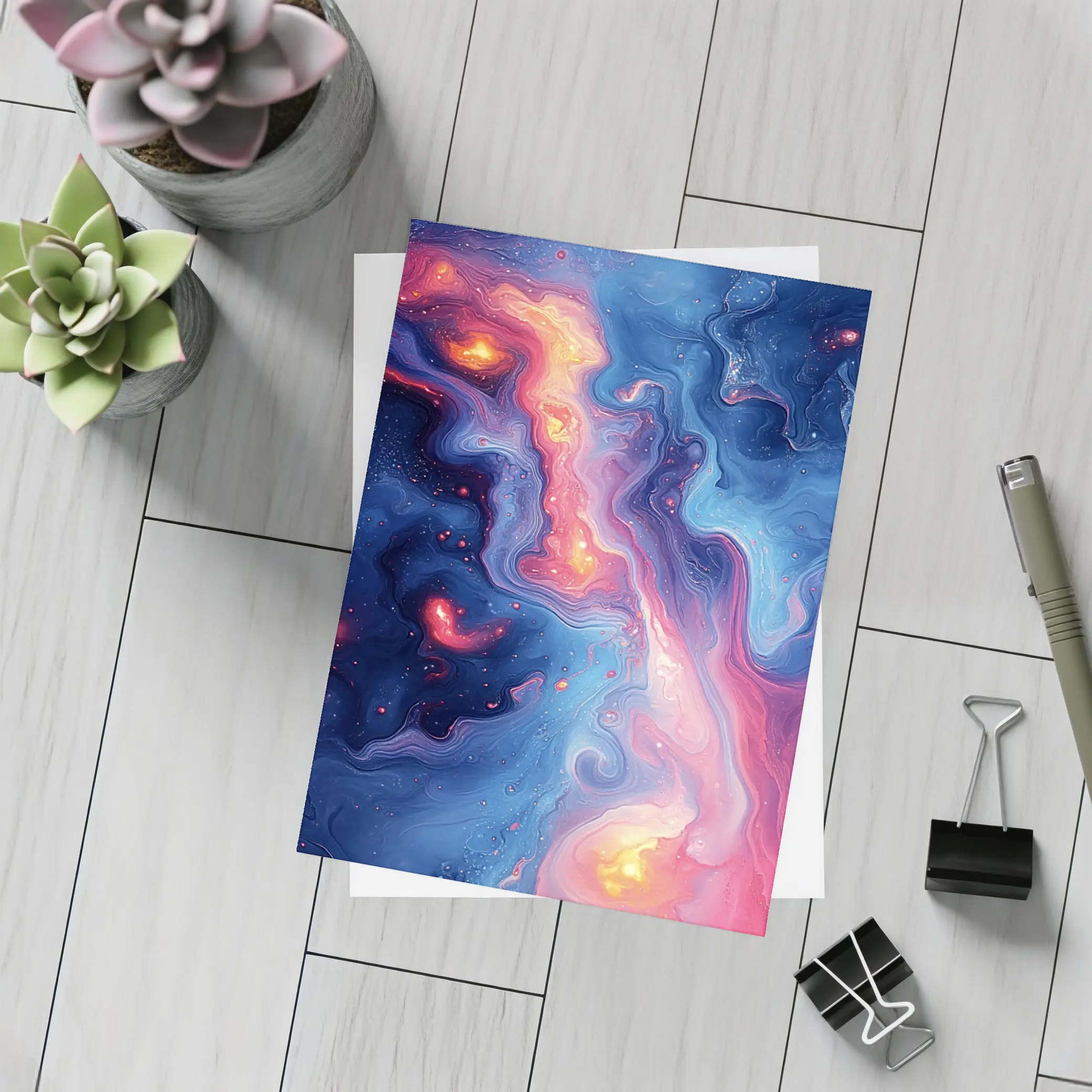 Cosmic Nebula Abstract Blue Pink Swirl Art – Postcards