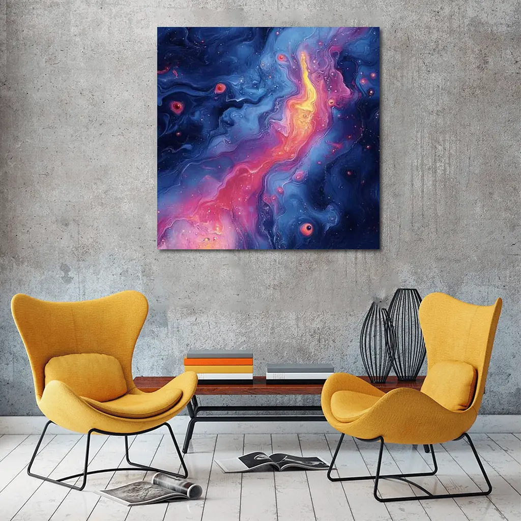 Cosmic Fluid Abstract Blue Pink Galaxy Art – Wall Art