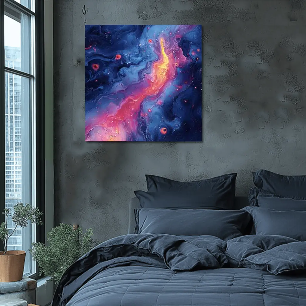 Cosmic Fluid Abstract Blue Pink Galaxy Art – Wall Art