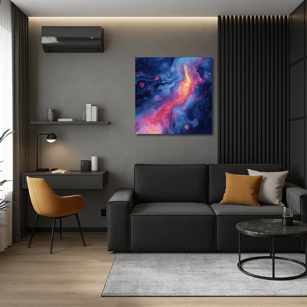 Cosmic Fluid Abstract Blue Pink Galaxy Art – Wall Art