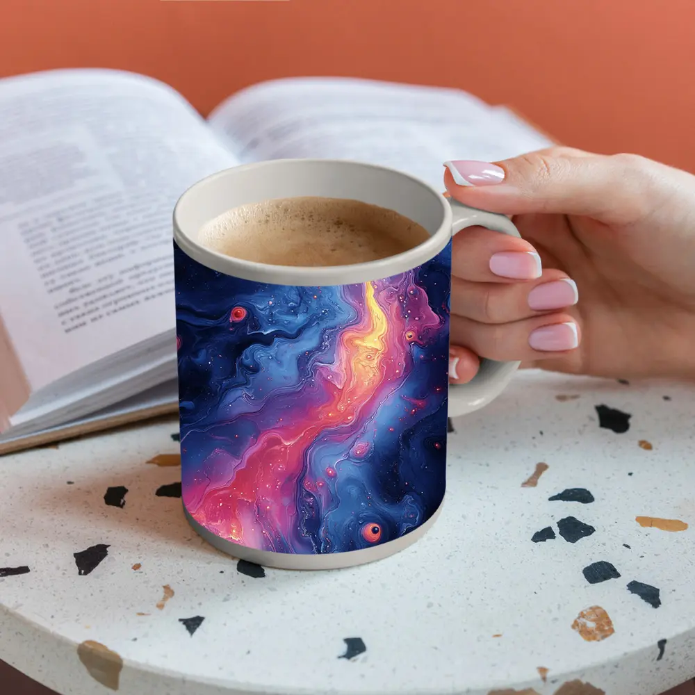 Cosmic Fluid Abstract Blue Pink Galaxy Art – Mugs