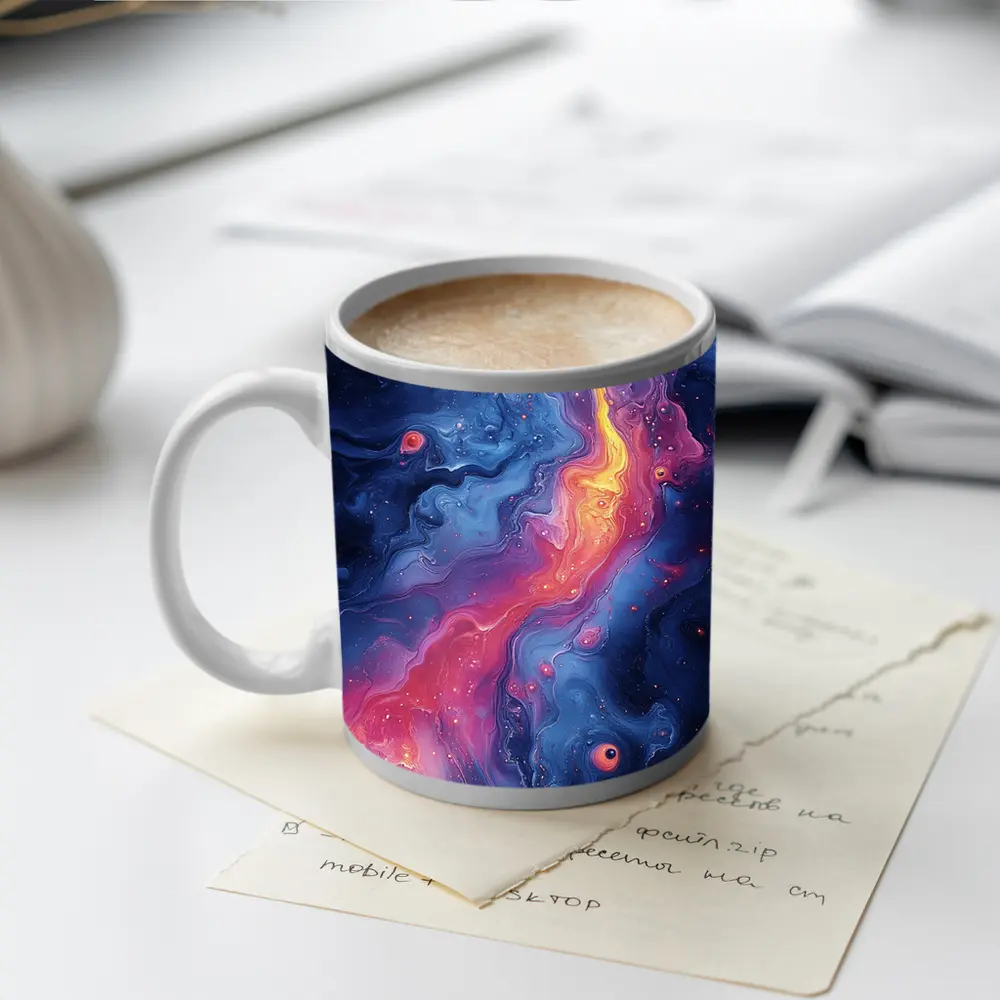 Cosmic Nebula Abstract Blue Pink Swirls – Mugs