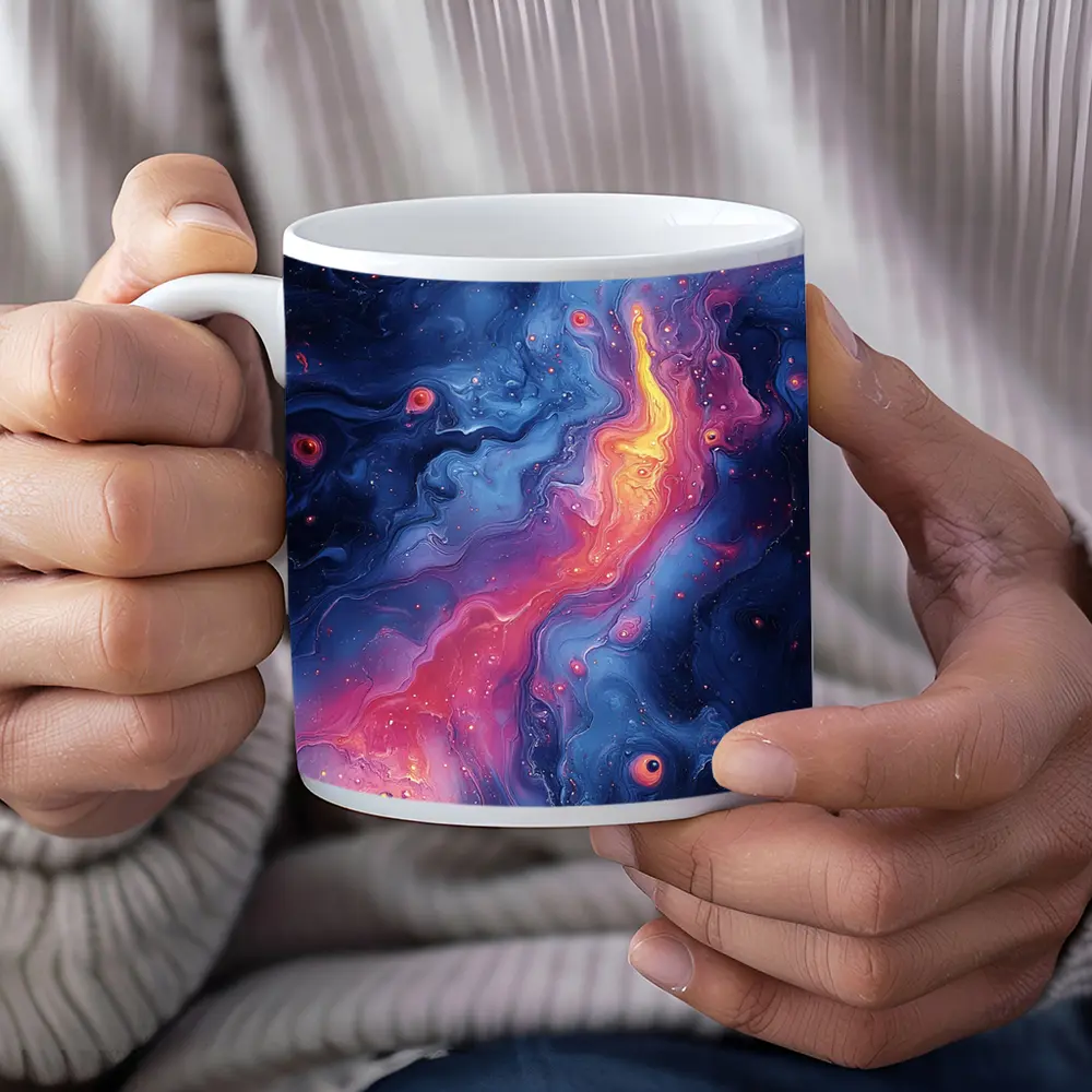 Cosmic Nebula Abstract Blue Pink Swirls – Mugs