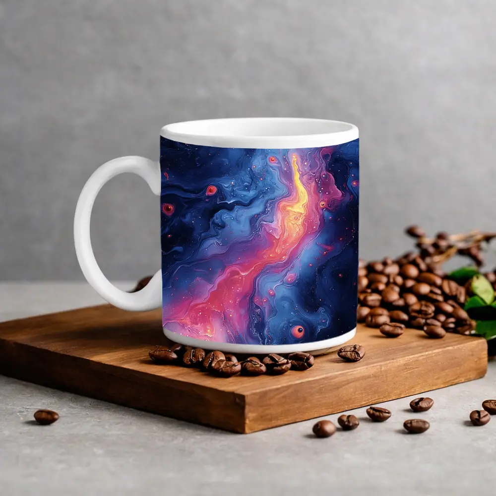 Cosmic Fluid Abstract Blue Pink Galaxy Art – Mugs
