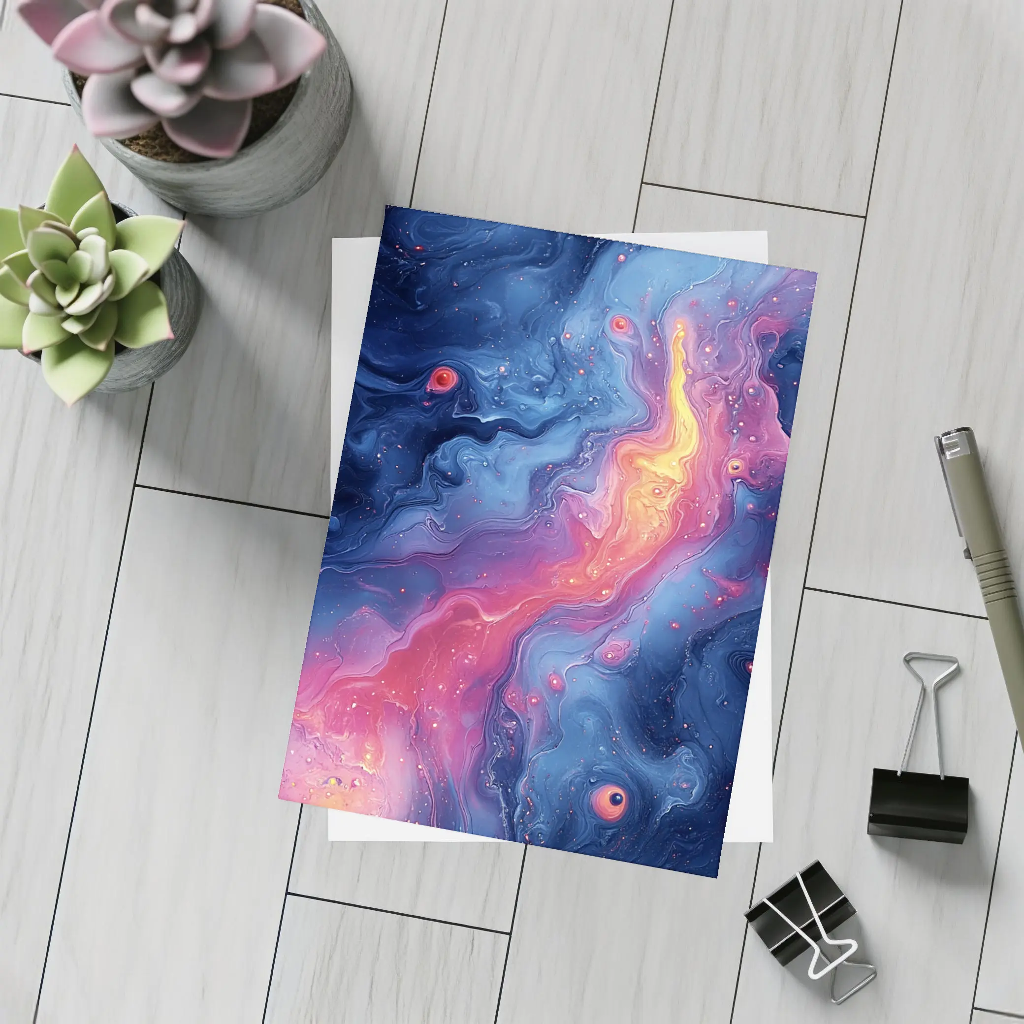 Cosmic Fluid Abstract Blue Pink Galaxy Art – Postcards