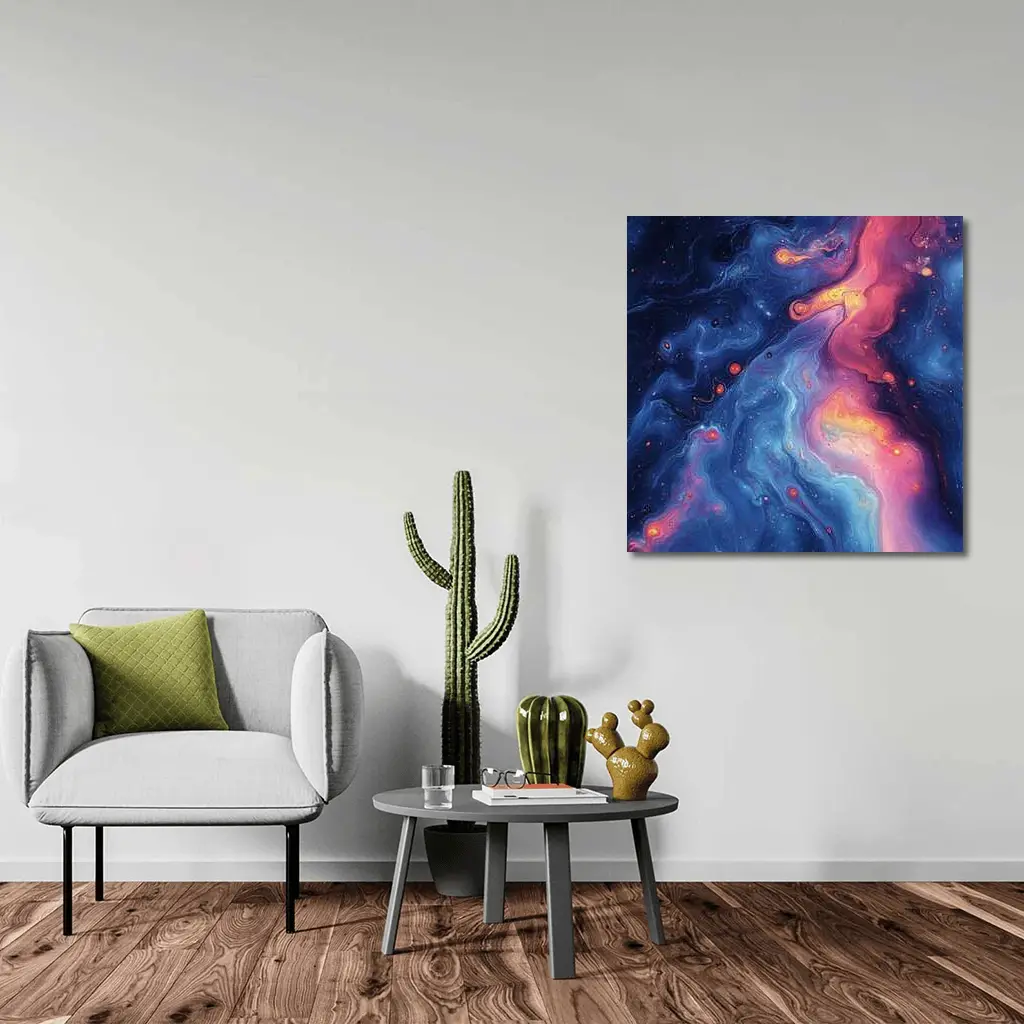 Cosmic Nebula Abstract Dark Blue Pink Art – Wall Art