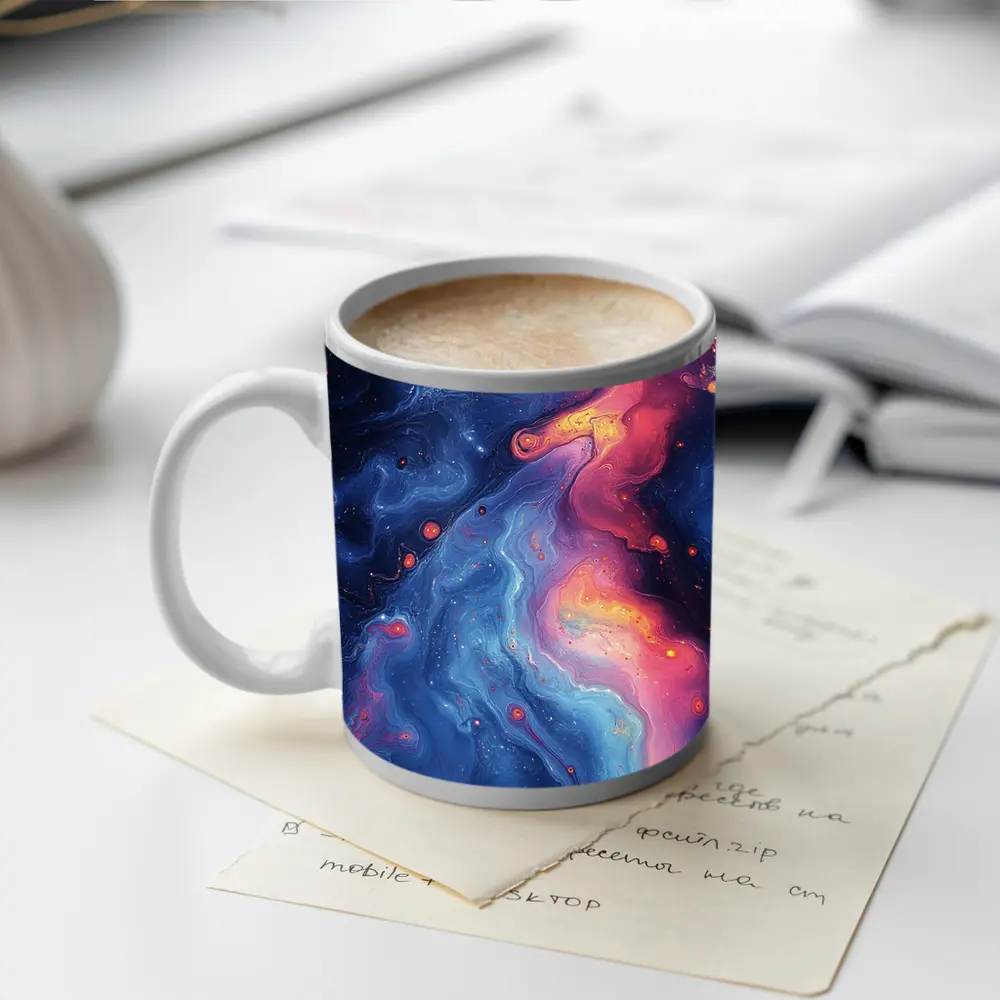Cosmic Nebula Abstract Dark Blue Pink Art – Mugs