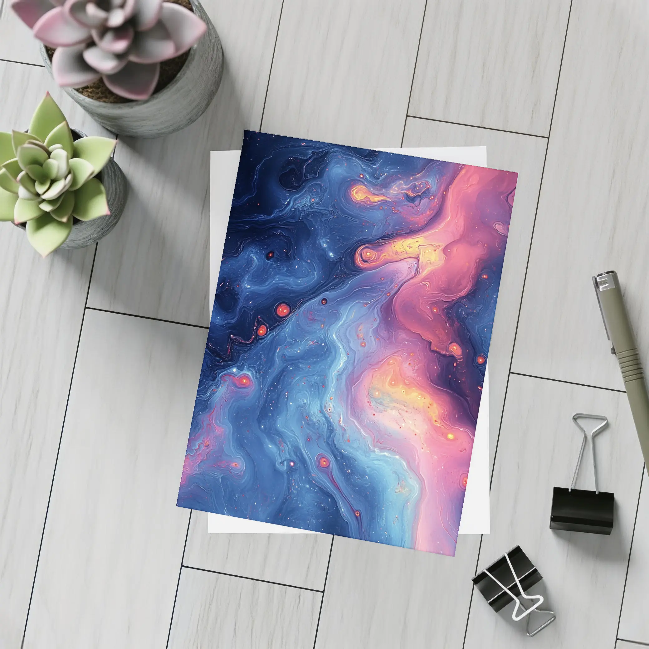 Cosmic Nebula Abstract Dark Blue Pink Art – Postcards