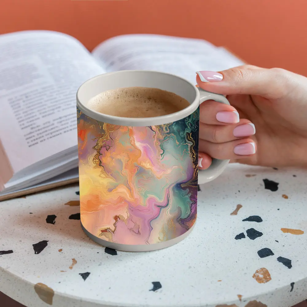 Pastel Marble Abstract Art Gold Veins – Mugs