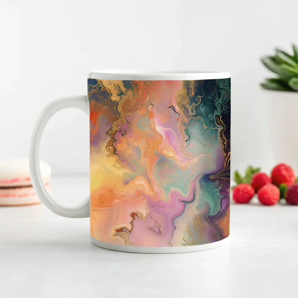 Pastel Marble Abstract Art Gold Veins – Mugs