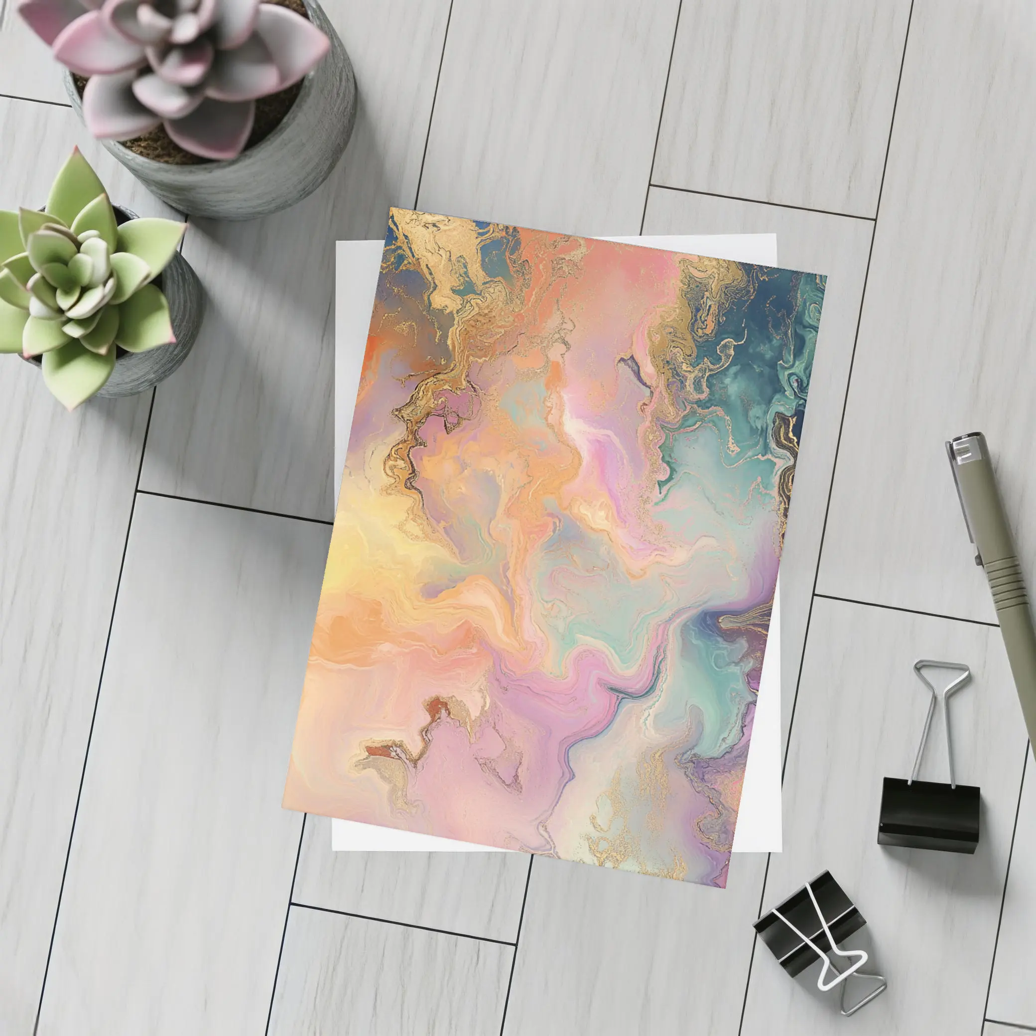 Pastel Marble Abstract Art Gold Veins – Postcards