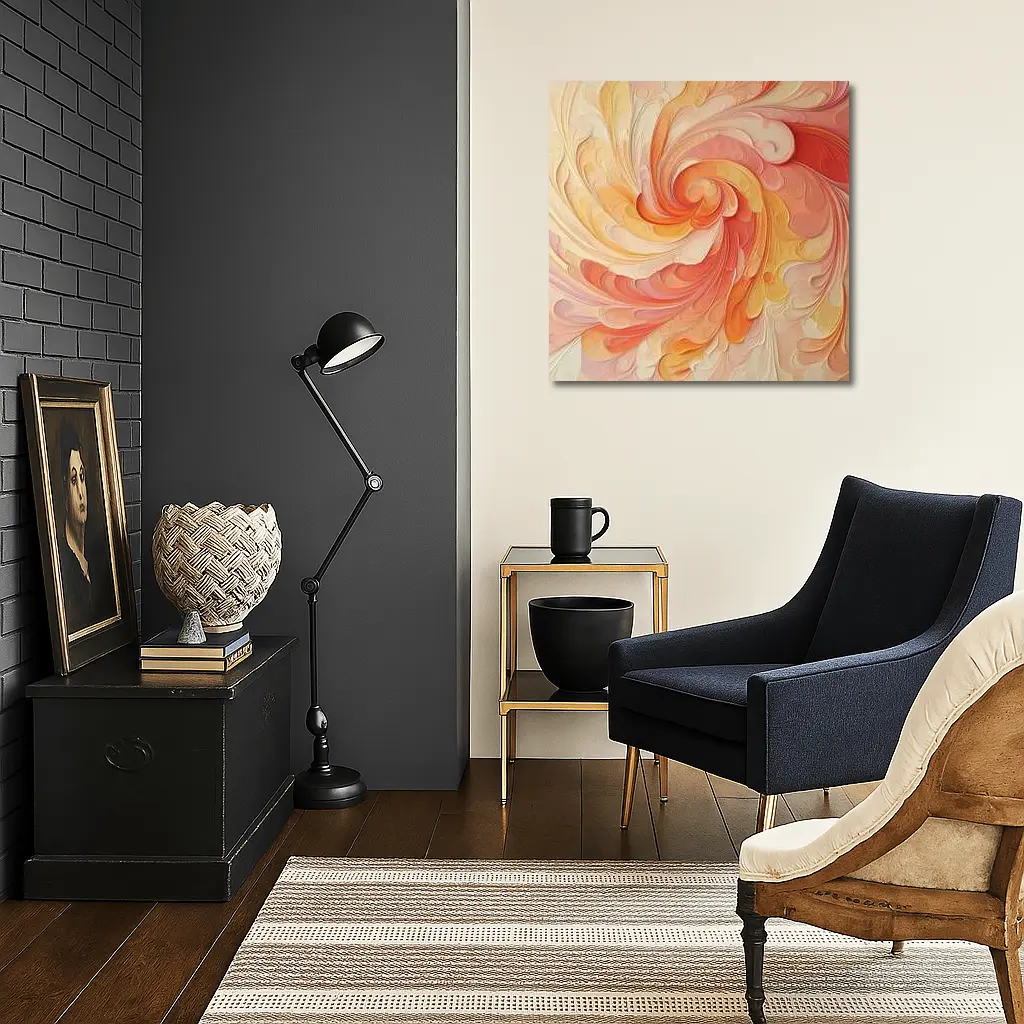 Swirling Coral Orange Abstract Spiral Art – Wall Art