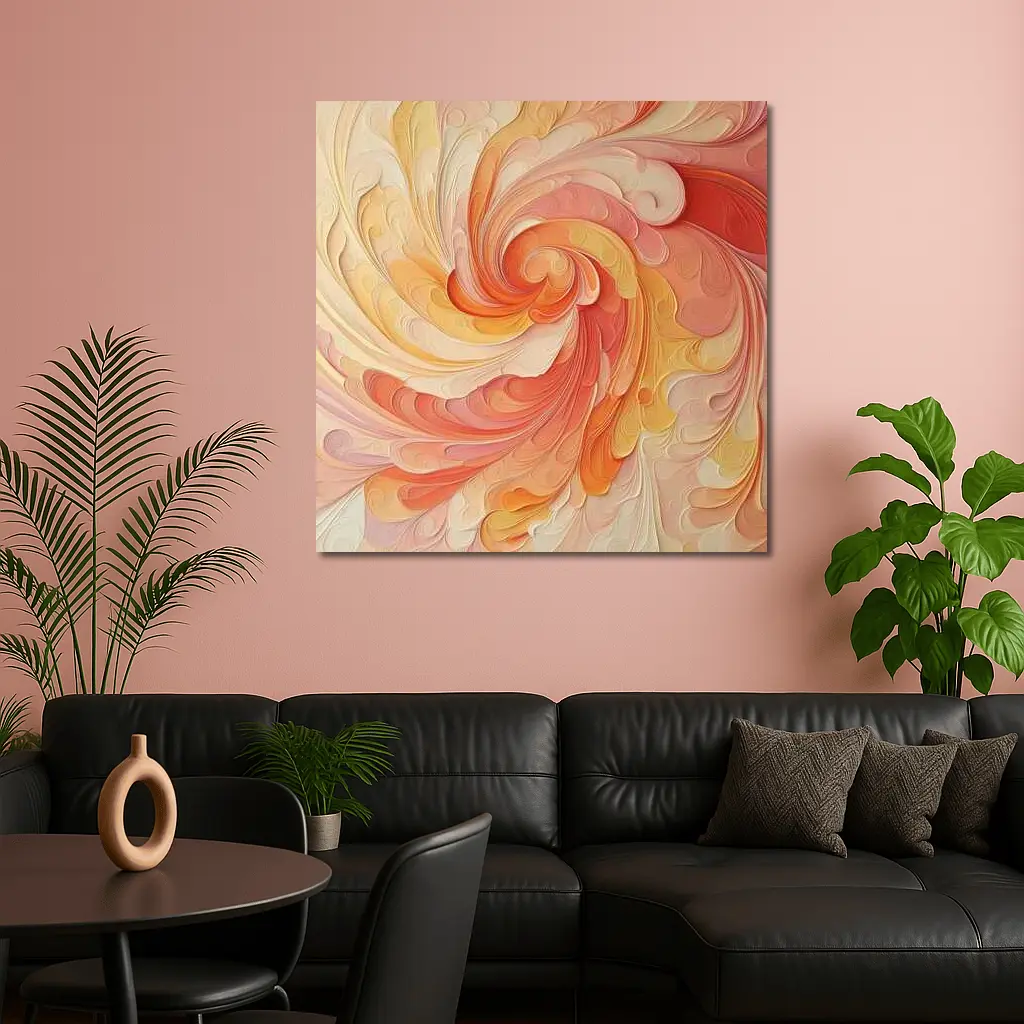 Swirling Coral Orange Abstract Spiral Art – Wall Art