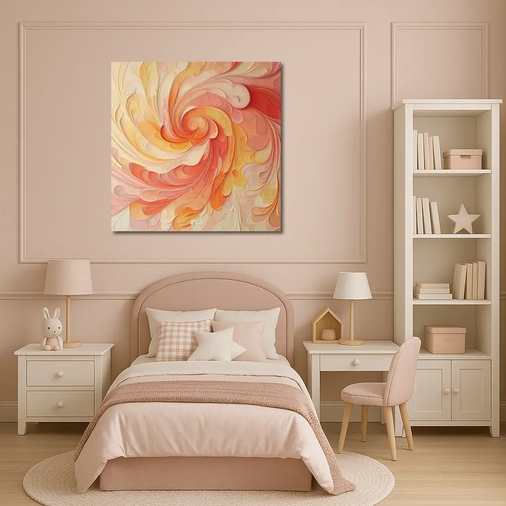 Swirling Coral Orange Abstract Spiral Art – Wall Art