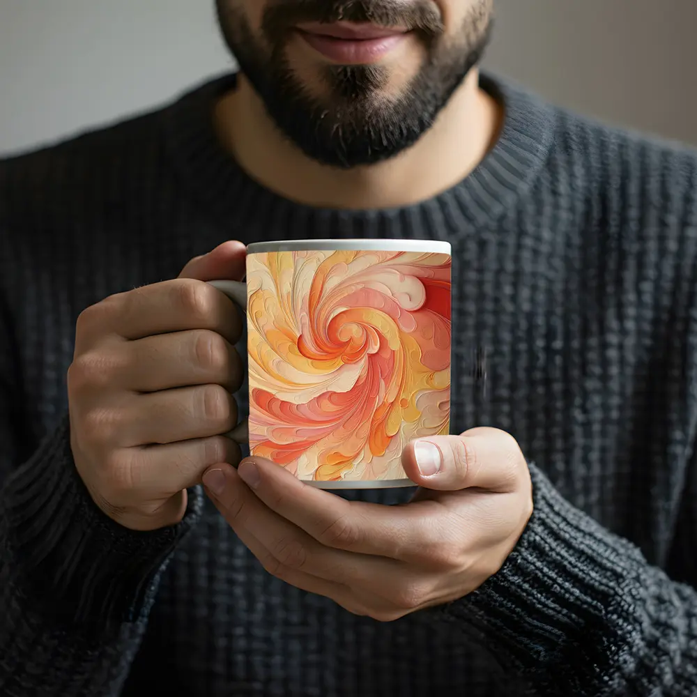 Swirling Coral Orange Abstract Spiral Art – Mugs
