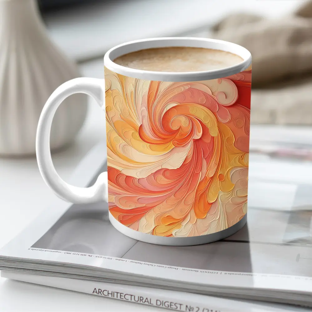 Swirling Coral Orange Abstract Spiral Art – Mugs