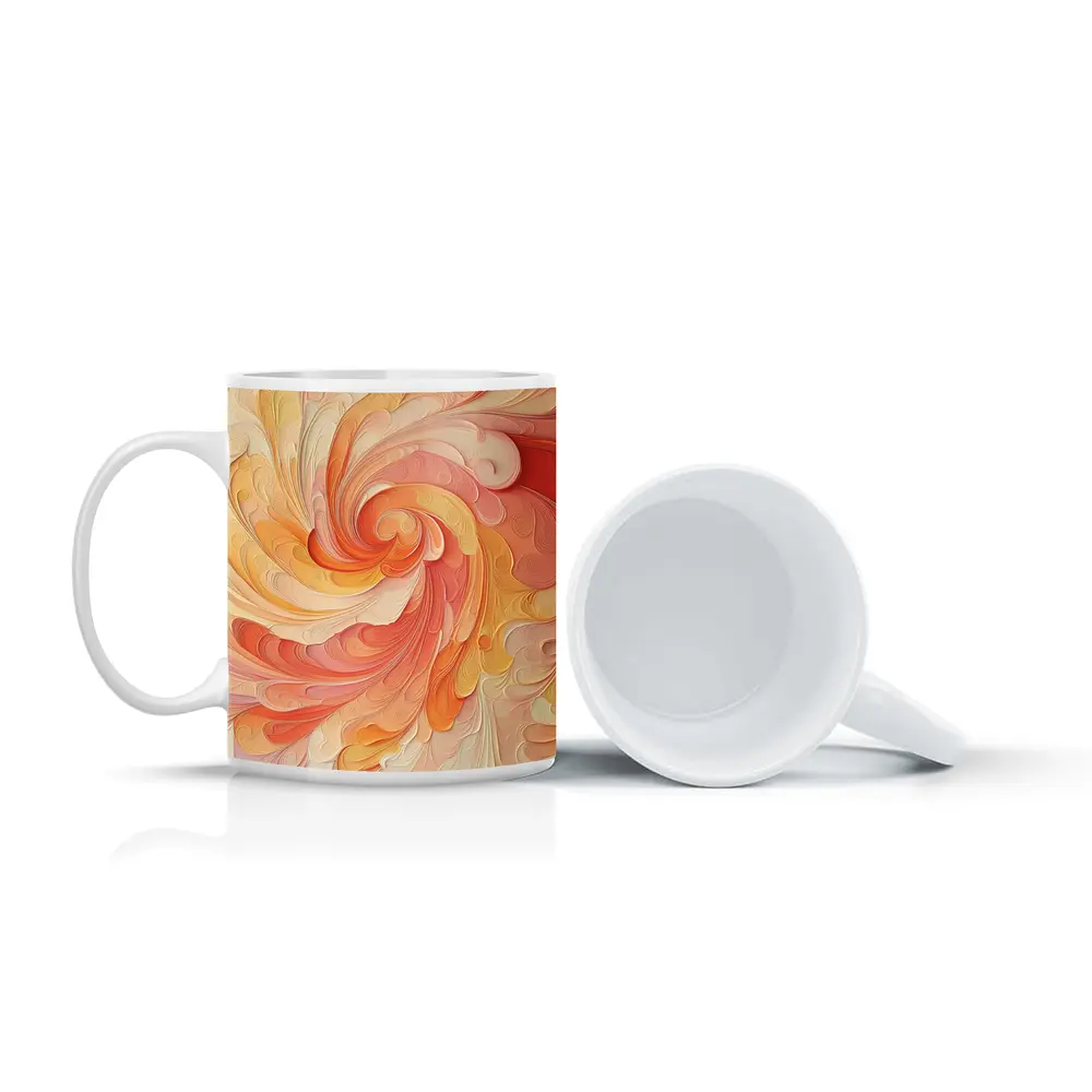 Swirling Coral Orange Abstract Spiral Art – Mugs