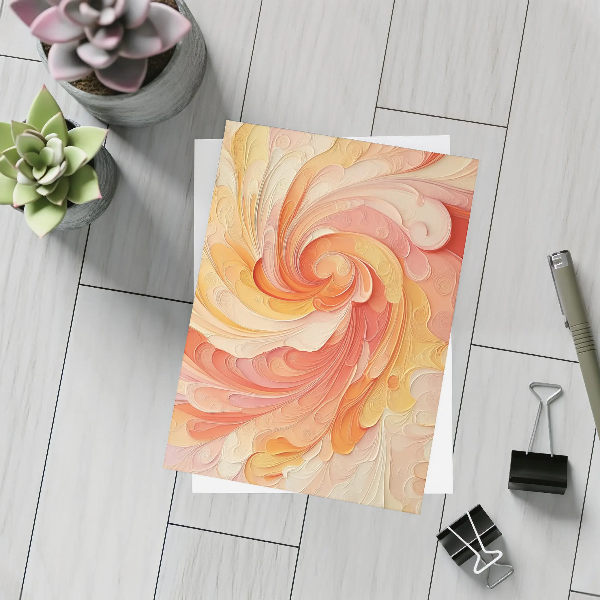 Swirling Coral Orange Abstract Spiral Art – Postcards