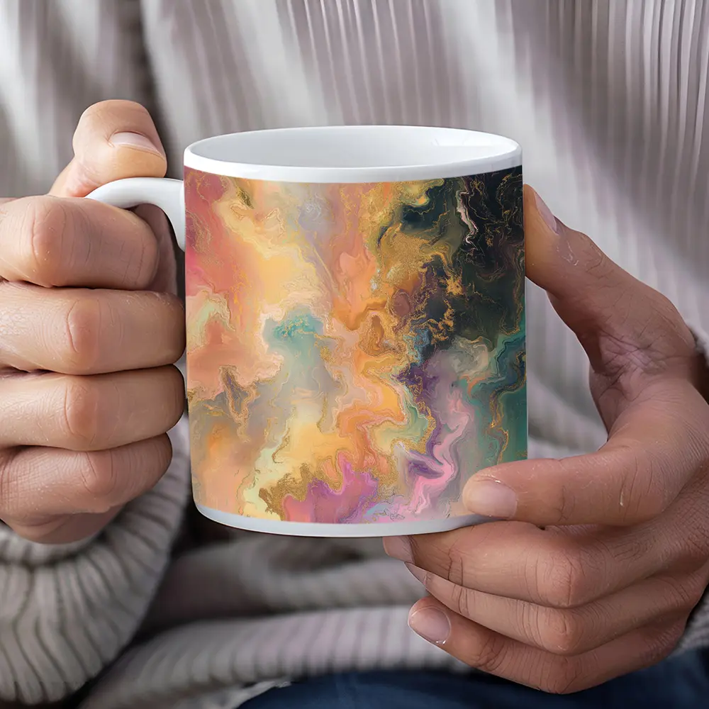 Pastel Marble Abstract Art Gold Swirls – Mugs