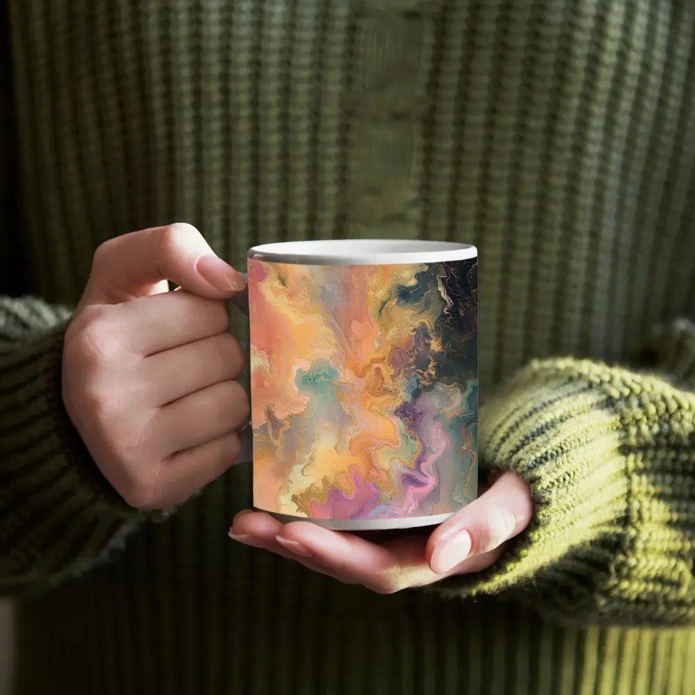 Pastel Marble Abstract Art Gold Swirls – Mugs